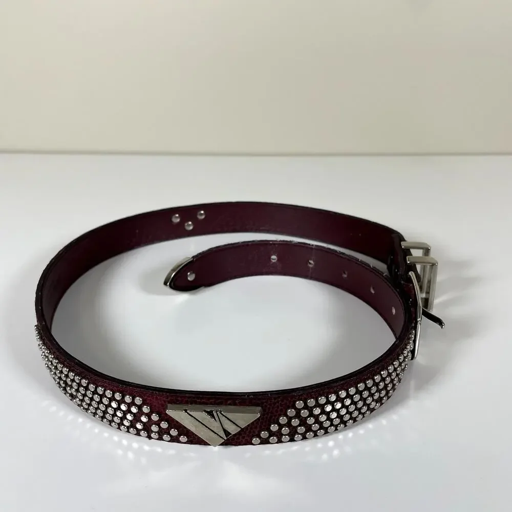 JANA Womens Silver Studded Leather Belt Sz M Western Bling Rodeo Aztec Southwest